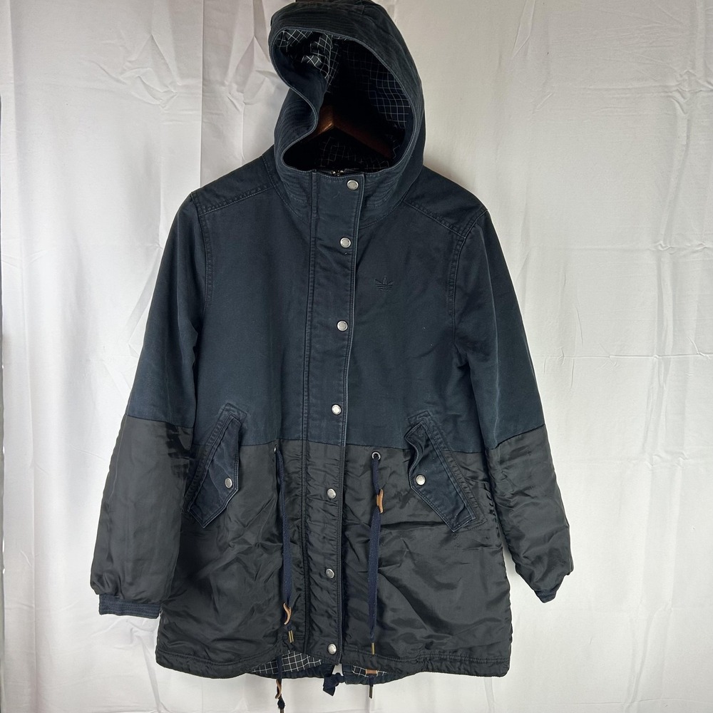 Adidas‎ Coat Mens Small Black Originals Hooded Parka Lined Canvas